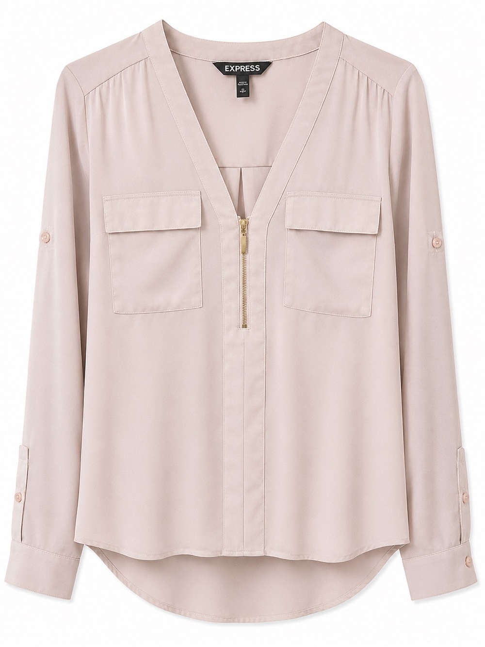 Express Blush Pink Zip-Front V-Neck Blouse